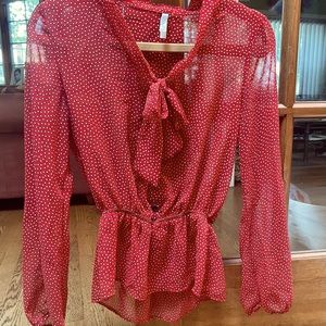 Mona B sheer blouse with tie.